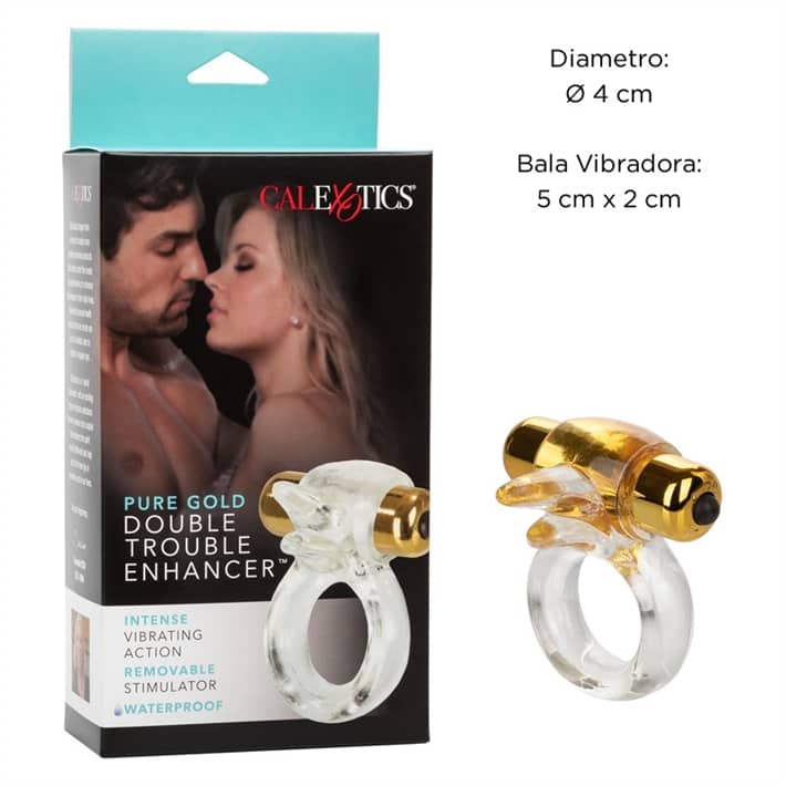 sex shop online puerto madryn. imagen de anillo peneano de silicona con dispositivo vibrador tipo bala de color dorado. 